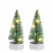 Set/2 3.5&quot; Mini LED Lit Bottlebrush Tealight Christmas Tree Snow Village... - £10.22 GBP
