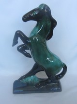 Vtg Blue Mountain Pottery BMP 14&quot; Large Rearing Horse Green Drip Glaze Figurine - £22.74 GBP