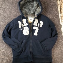 Abercrombie &amp; Fitch Shacket Heavy Fur Lined Hoodie Mens Medium Blue Logo Y2K - £70.65 GBP