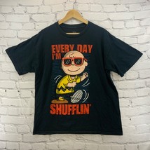 Peanuts T Shirt Mens Sz L ‘Everyday I’m Shufflin’ Charlie Brown Black - $11.88