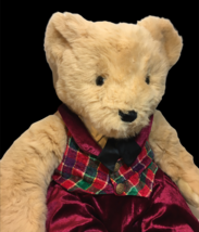 Kids America Teddy Bear Golden Brown Plush Stuffed Animal Red Velvet Pants 24&quot; - £52.27 GBP
