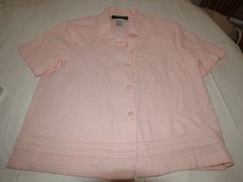 Sag Harbor Petite M womens short sleeve button up shirt pink white plaid GUC - £9.65 GBP