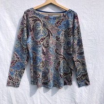 Blue Purple Magenta Abstract Paisley Pullover Sweater Chico&#39;s Size 2 Lar... - £19.41 GBP