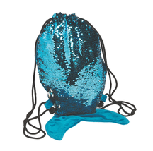 NEW Mermaid Tail Sequin Drawstring Bag Cinch Sack teal blue &amp; silver 19.... - £8.60 GBP