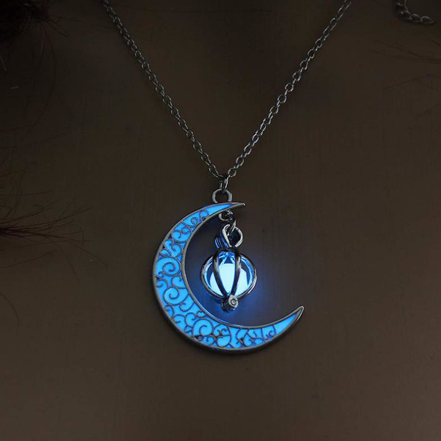 Primary image for Glow in The Dark Crescent Moon and Orb Necklace