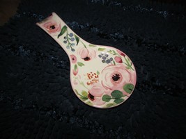 ceramic pink/white SPOON REST floral pattern 9.5 X 4.5&quot;  (hall - sep bx) - £4.68 GBP