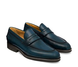 New Loafer Handmade Leather Sea Blue  color Cap Toe Shoe For Men&#39;s - $159.00