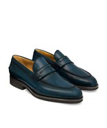 New Loafer Handmade Leather Sea Blue  color Cap Toe Shoe For Men&#39;s - £125.07 GBP