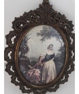 Vintage Miniature Florentine Picture THE READING Hilair Italy Oval Metal... - £27.87 GBP