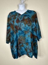 Nouvida Womens Plus Size 3X Blue/Brown Tie-Dyed V-neck Stretch Top 3/4 Sleeve - £11.25 GBP