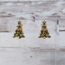 Vintage Clip On Earrings Christmas Trees - Gems Missing - £7.86 GBP