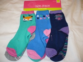 Girls Okie Dokie Low Cut Socks Size 4-6 Fox Owl 6 PAIRS  Shoe Size 8-11 - £8.48 GBP