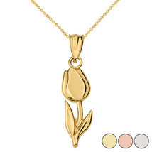 14k Solid Gold Diamond Cut Tulip Pendant Necklace (Yellow, Rose, White Gold) - $268.63+