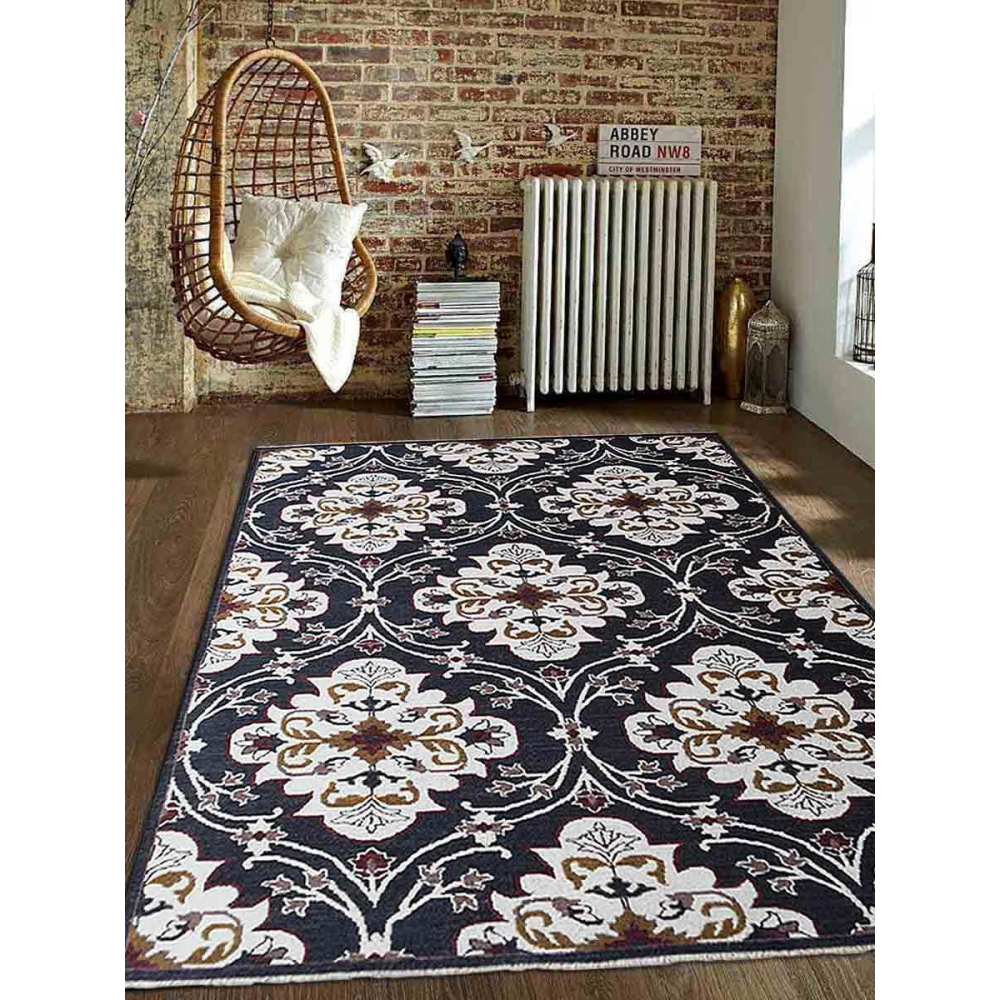 Glitzy Rugs 6 x 9 ft. Hand Knotted Sumak Wool Floral Area Rug Black White - $454.85