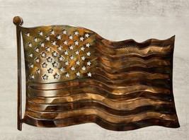Grand Ol&#39; American Flag - Metal Wall Art - 18&quot; x 12.5&quot; Copper and Bronzed Plated - £45.53 GBP