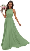 NEW Womens Sage Green Wedding Bridesmaid Formal Long Halter Dress with P... - $1,319.24 MXN