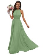 NEW Womens Sage Green Wedding Bridesmaid Formal Long Halter Dress with P... - $69.29