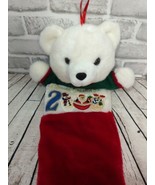 Vintage 2000 White Plush Bear Green Sweater Red Christmas Stocking ornam... - $25.24