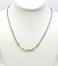 Green Blue Glass Bead 925 Sterling Silver Paperclip Chain Necklace 19 in - £26.48 GBP
