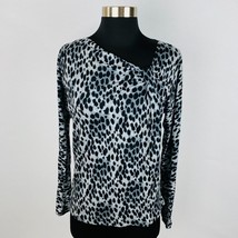 Michael Kors Gray Black Animal Print Angled V Neckline Women&#39;s S Long Sleeve Top - £15.28 GBP