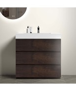 Alice 36&quot; Walnut Vanity: Large Storage, White Sink - $1,104.45 CAD