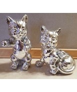 2 Shiny Silver Cat Kitty Kitten Figurines by King Imports - £10.38 GBP