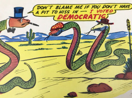 Anthropomorphic Snakes Cartoon Voted Democratic Postcard Vintage Humor Funny - $14.35