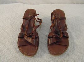 NINE WEST BROWN 3&quot; HIGH HEELED FAUX LEATHER STRAP WOMEN&#39;S 8 SHOES NM34078 - €26,10 EUR