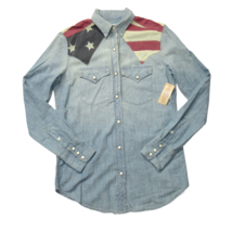 NWT Denim &amp; Supply Ralph Lauren American Flag Yoke Chambray Snap Front Shirt XS - £41.09 GBP
