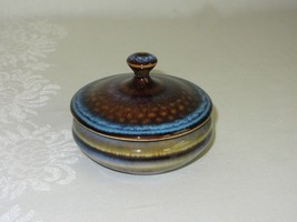 Round Ceramic Pottery Trinket Covered Bowl Lid Knob Vtg Glossy Drip Glaze - £23.35 GBP