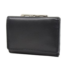 DR413 Women&#39;s Metal Frame Leather Purse Black - £26.69 GBP