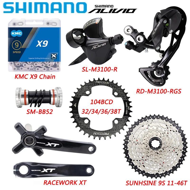 Shimano Avilio M3100 1X9 Speed Bike Groupset Shifter RD-M3100 Derailleur Kmc X9 - £253.50 GBP