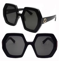 GUCCI 0772 Black Hexagonal Geometric Logo Gg0772S 004 Retro Sunglasses A... - £541.33 GBP