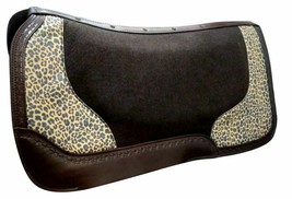 Western Horse Brown Wool Felt Saddle Pad 32&quot; x 31&quot; x 1&quot; w/ Cheetah Design - £71.06 GBP