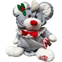 1987 Fisher Price Puffalump Gray Christmas Mouse Plush Candy Cane 13&quot; Vi... - £8.87 GBP