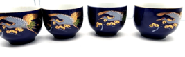 Set Of 4 Vintage Japanese Blue Gold Crane Ceramic Tea Cups - $25.94 CAD