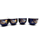 Set Of 4 Vintage Japanese Blue Gold Crane Ceramic Tea Cups - $364.83 MXN