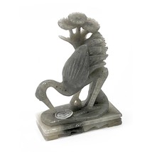 Chinese Carved Gray Soapstone Carving Stork Bird Lotus Figurines Mid-Cen... - $34.62