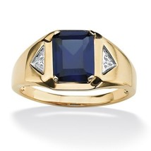 Mens 18K Gold Blue Sapphire Diamond Accent Over Sterling Ring 8 9 10 11 12 13 - £240.54 GBP