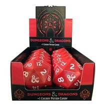 Dungeons &amp; Dragons D20 +1 Cherry Potion Dice Candy Box of 12 In Metal Tins - $43.53