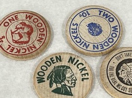 Wooden Nickels Lot Of 4 Gold Bond Native American Buffalo - $8.59