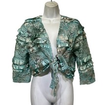 hand dyed lace ribbon rainbow wrap Front Tie cardigan Size L - £18.78 GBP