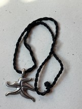 Twist Black Cord w Silvertone Abstract Starfish Pendant Necklace – cord is 17 in - £9.00 GBP