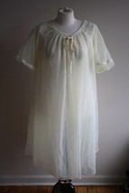 Vtg Kayser 32 / S Yellow Babydoll Peignoir Puff Sleeve Sheer Night Dressing Gown - £27.94 GBP