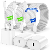 Fast Charging,3-Pack 20W USB C Charger Block with 6/6/10ft Long Braided - £13.97 GBP