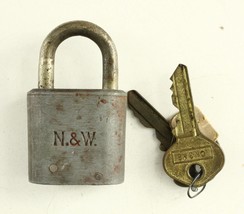 Vintage Obsolete Railroad Train Padlock Lock N&amp;W Norfolk Western Slaymaker Key P - £35.37 GBP