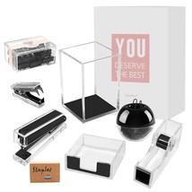 Black Acrylic Desk Accessories Organizer Set Of Tape Dispenser,Stapler, Pencil H - £84.84 GBP