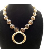 Vintage Chico&#39;s Murano-Style Beaded Bronze Collar Necklace With Bronze Oval - £10.97 GBP