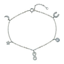 925 Sterling Silver CZ Horse Shoe Infinity Star Moon Charm Bracelet - £31.52 GBP