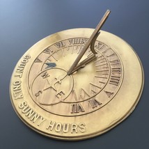 Vintage Brass 10½&quot; Sundial &quot;Count Only Sunny Hours&quot; Wall Hanging Clock - £76.58 GBP